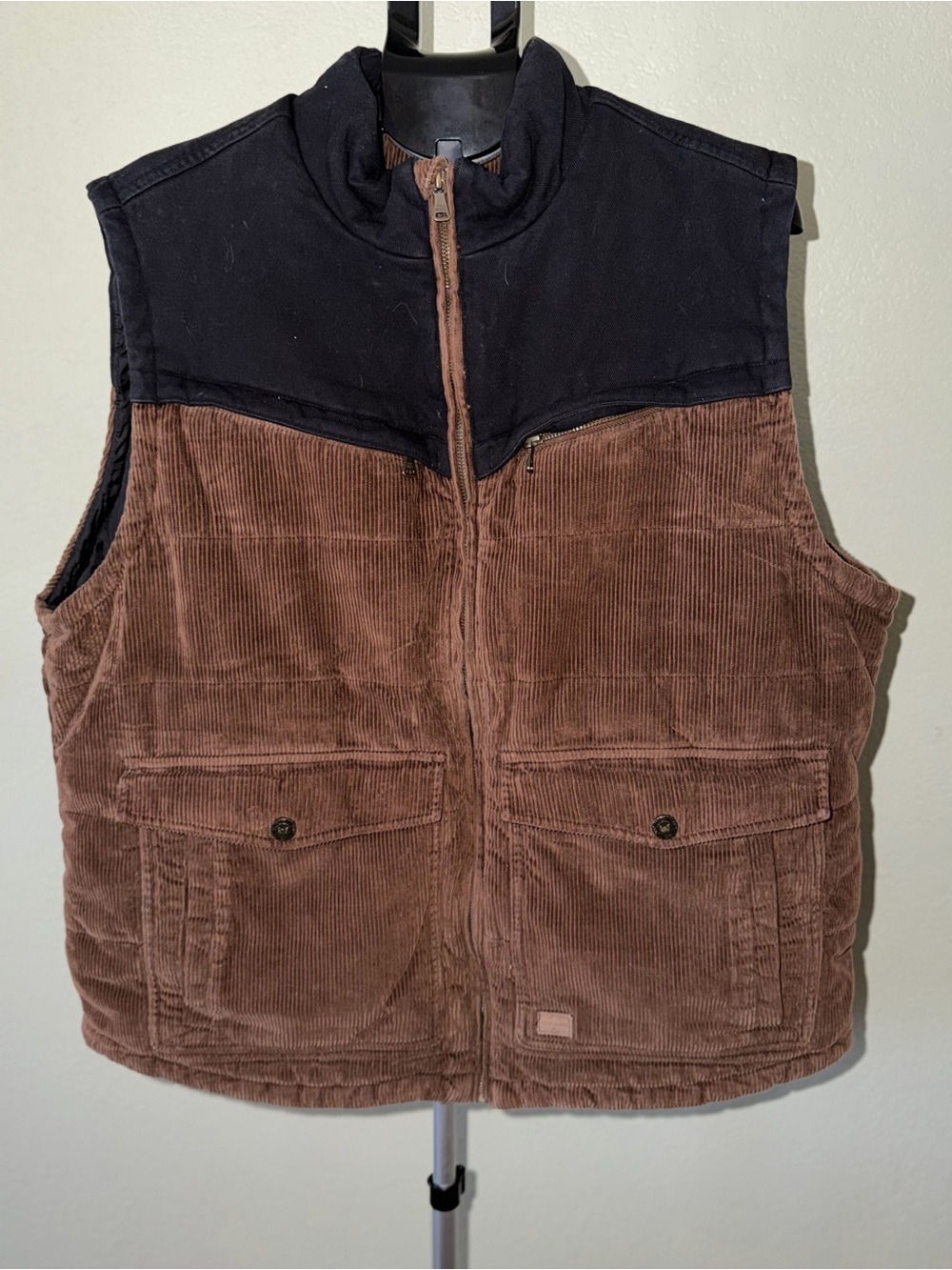 Men's Corduroy Work Vest in Brown with Black Yoke